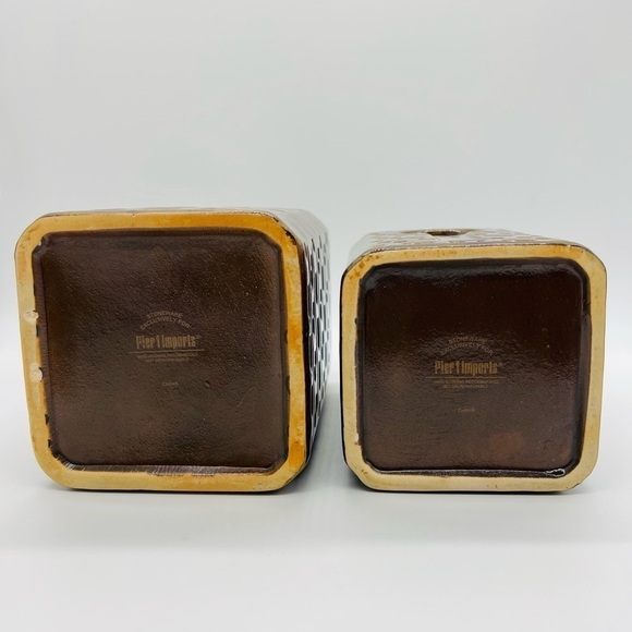 PIER 1 SET OF TWO BROWN GLAZED STONEWARE CANISTERS - Picture 5 of 14